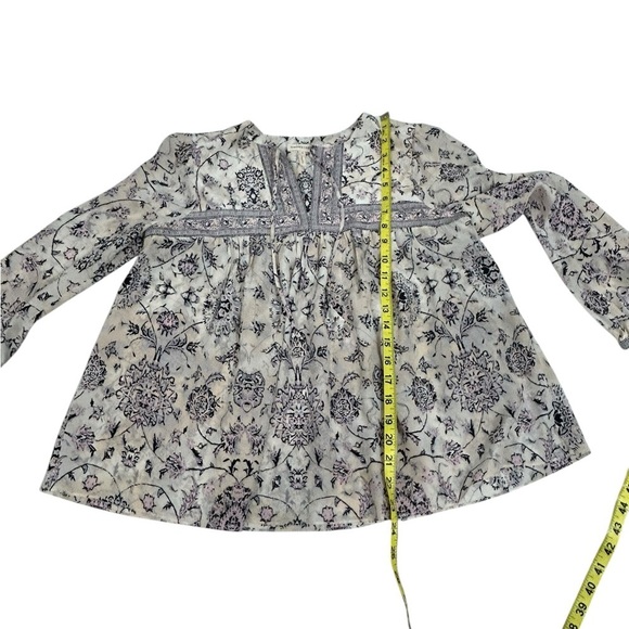 Rebecca Taylor Womens Silk V-neck Long Sleeve Printed Blouse Peasant Cream Sz 4 - Picture 7 of 11